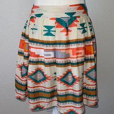 Tribal Aztec Print, With Cream, Gray, Teal And Oranges. Zip Up Back And Lining. Size Medium But Fits Like Small. Nwt Flat Measurements: Waist: 14” Length: 17” Ribbon Skirts, Aztec Print, Mother Daughter, Native American, Beautiful Dresses, Mini Skirt, Zip Ups, Womens Skirt, Mini Skirts