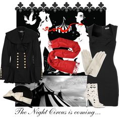 black and white outfit with red accessories