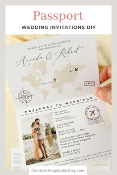 the passport wedding card is being held up