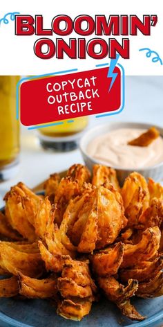 Outback Blooming Onion  for easy restaurant copycat dinner Pinterest pin. Air Fryer Blooming Onion Recipe, Airfryer Blooming Onion, Air Fried Onion Petals, Airfry Bloomin Onion, Onion Rings Air Fryer, Outback Recipes, Air Fried Pearl Onions (mini Blooming Onions), Blooming Onion Recipes, Bloomin Onion