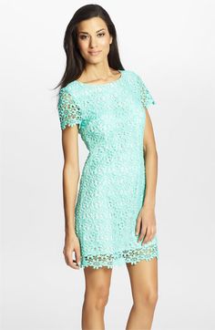 Cynthia Steffe 'Reese' Lace Sheath Dress | #Nordstrom Wedding Rehearsal Dress, Short Sleeve Floral Dress, Rehearsal Dress, Lace Shift Dress, Lace Sheath Dress, Nordstrom Dresses, Crochet Dress, Sheath Dress, Bright White