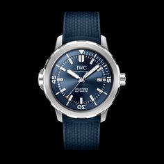 Powered by the IWC-manufactured 32111 caliber, this Aquatimer Automatic features a stainless steel case, a blue dial, and a blue rubber strap. A robust construction, high pressure resistance, easy readability, and innovative technical functionality: these are the key features of the Aquatimer dive watches IWC has been engineering since 1967 and that are used by both professional and recreational scuba divers. The Aquatimer Automatic is a dive watch water-resistant to 30 bar in a 42-millimeter ca Iwc Aquatimer Chronograph, Iwc Aquatimer, Iwc Schaffhausen, Swiss Luxury Watches, Iwc Watches, Omega Seamaster Diver, Waterproof Watch, Omega Seamaster, Dive Watches