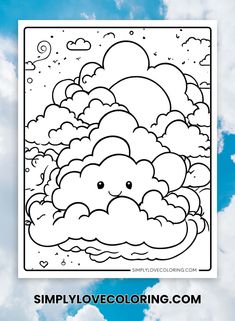 a cloud coloring page with the sky in the background and clouds above it, as well as