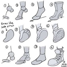 step by step instructions on how to draw shoes for children and adults, including the soles