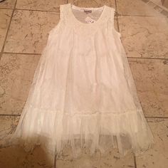 Nwt Hugging Kisses White Size Large Sleeveless Dress With Lace Trim Around Neck , Ruffled Bottom,Sheer Curved Design - With Slip Lining Full Length Of Dress Kiss Dress, Dress With Lace Trim, Dress With Lace, Dress Brands, Lace Trim, Lace Dress, Sleeveless Dress, Colorful Dresses, Full Length