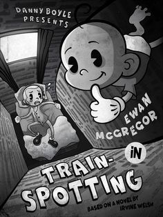 an old movie poster for the film train - spotting'n, with a cartoon character pointing