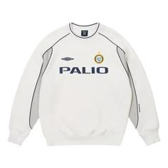 Palace x Umbro Warm Up Crewneck Sweatshirt 'Grey' P26UMCS131 Sporty White Sweater With Logo Detail, Gray Sporty Sweatshirt With Logo, Gray Sporty Sweatshirt With Logo Detail, Sporty Gray Sweatshirt With Logo, Gray Crew Neck Sweatshirt With Logo, Gray Crew Neck Top With Logo Detail, Gray Crew Neck Sportswear Sweater, Gray Crew Neck Sweater For Sportswear, White Crew Neck Sweater For Sportswear