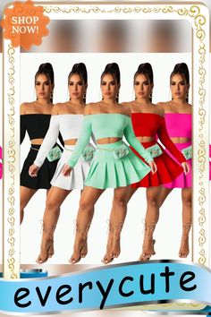 Spring and Summer Wrapped Chest Pleated Skirt Summer Wraps, Product Name, Long Sleeve Crop Top, Pleated Skirt, 2 Piece, Red Roses, Womens Bottoms, Off Shoulder, Crop Top