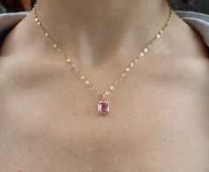 Natural pink tourmaline neckalce. Set in a hand-carved solid 14k gold picture frame setting. Tourmaline: .53ct Necklace length 16" Solid 14k mirror link chain. One of a kind piece, ready to ship. Pink And Gold Necklace, Pink Tourmaline Necklace, Pink Gold Jewelry, Pink Tourmaline Jewelry, Pink Gold Necklace, Gold Picture Frame, Necklace Layered, Tourmaline Jewelry, Gold Picture Frames