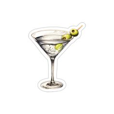 a drawing of a martini glass with olives in it