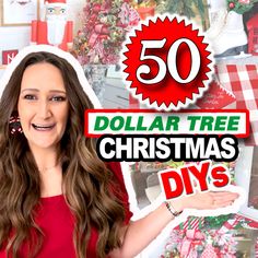 a woman holding up a christmas tree with the words dollar tree christmas diy's