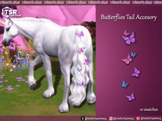 an image of a white unicorn with butterflies on it's tail and the words butterflies tail accessory