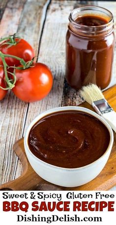 bbq sauce recipe in a bowl with tomatoes on the side