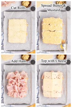 four pictures showing how to make the best cheese cake