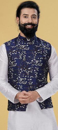 White and Off White color Nehru Jacket in Art Silk fabric with Thread work Nehru Jacket, Nehru Jackets, Color Art, Thread Work, Off White Color, Silk Fabric, White Color, Thread, Off White