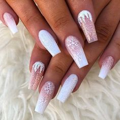 Winter Nails Acrylic, Cute Christmas Nails, Cute Acrylic Nail Designs, Christmas Nail Art Designs, Christmas Nails Acrylic, Winter Nail Designs, Pink Nail, Acrylic Nails Coffin, Xmas Nails