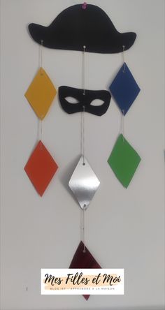 the mask is hanging on the wall with different colors