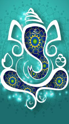 an image of the hindu god ganeshi on a blue background with swirls