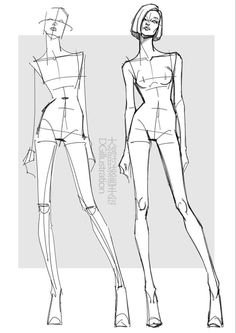 two sketches of female body shapes in black and white