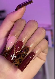 Cranberry Red Nails Design, Square Red Nails Design, Red Tortoise Nails, Milky White Fall Nails, Leopard And Red Nails, Nana Nails Inspired, Red Acrylic Toes, Unique Red Nails, Red Inspo Nails