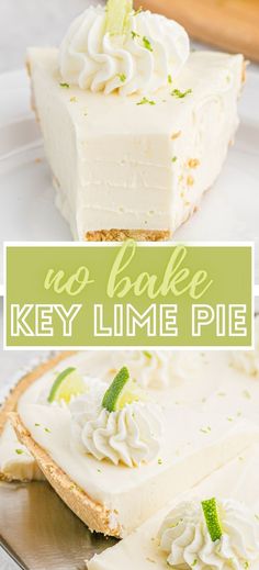 no bake key lime pie on a plate with the title overlay above it