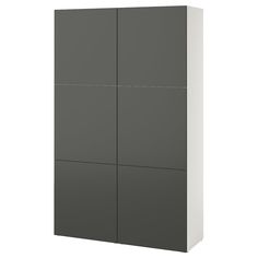 a white and grey cabinet with three doors