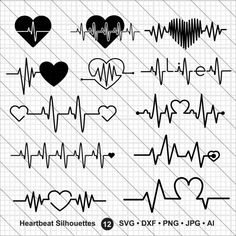 various heartbeats and heart shapes