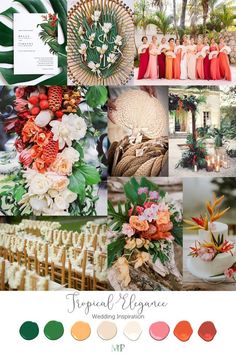 the color scheme for this tropical wedding is orange and green