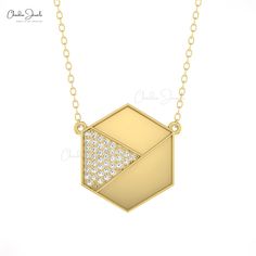 Hexagonal Shape Necklace Solid Gold Chains, Cluster Necklace, Sparkle Diamonds, Real Gold, Cable Chain, Spring Rings, White Diamond, Chain Length, Diamond White