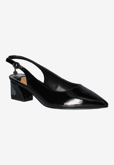 This sling back pump is made of fabric with a synthetic lining and synthetic sole on a 2 inch block heel. This style also features a pointy shaped closed London Gifts, Swimsuits For All, Sling Back, Slingback Pump, Dress Sandals, Dress Accessories, Block Heels, Dress Shoes, Shoe Accessories