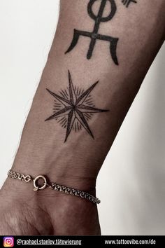 a person's arm with a tattoo on it that has an anchor and star