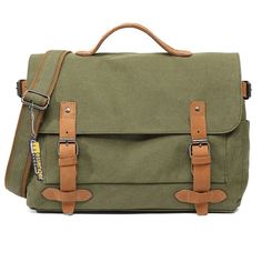 Large-Vintage-Canvas-Messenger-Bag-Green Casual Canvas Satchel Briefcase, Outdoor Canvas Satchel With Large Capacity, Canvas Satchel In Khaki For School, Casual Canvas Rectangular Briefcase, Casual Canvas Shoulder Bag With Luggage Sleeve, Casual Canvas Shoulder Bag With Laptop Sleeve, Khaki Canvas School Satchel, Outdoor Large Capacity Canvas Satchel, Casual Waxed Canvas Shoulder Bag With Luggage Sleeve