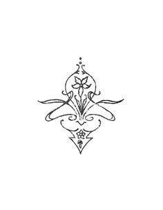 a black and white drawing of a flower on a white background with an ornate design