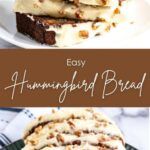 three different desserts are shown with the words easy hummingbird bread on top and bottom