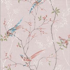 wallpaper with birds and flowers on pink background