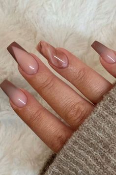 Ongles Beiges, Brown Acrylic Nails, Fall Acrylic Nails, Nail Swag, Fall Nail Colors, Fall Nail