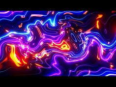 an abstract background with neon lights in the shape of wavy lines and swirls on a black background