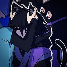 an anime character is hugging another character