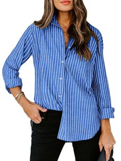 PRICES MAY VARY. US SIZE: S=(US 4-6), M=(US 8-10), L=(US 12-14), XL=(US 16-18), 2XL=(US 20-22). We use American standard size. Please rest assured to purchase. Features: Button down shirt for women, Woman Button up, Cotton Striped dress shirt, Long sleeves, Solid dressy top, V neck collared tunics, Shirts for work formal business. This Stripe Blouses for women fashion can be rolled up for a cool laid back style. This Casual Long Sleeve Button Down Shirts Tops make you look more chic, stylish and Button Shirt Women, Cotton Stripe Dresses, Work Formal, Women's Button Down Shirt, Costume Intero, Button Up Long Sleeve, Formal Business, Casual Stripes, American Standard