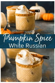 two pumpkin spice white russian cocktails with whipped cream