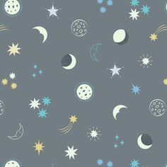 an image of the planets and stars pattern on a gray background for wallpaper or fabric