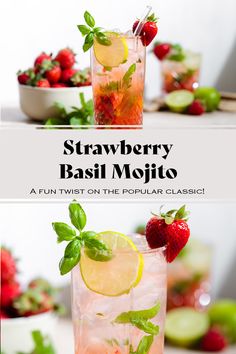 strawberry basil mojitte with lime and strawberries