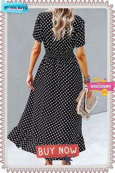 Fashion Street Polka Dot V Neck Irregular Midi Dresses(5 Colors) Casual Short Sleeve Polka Dot Midi Dress, Casual Polka Dot Midi Dress With Short Sleeves, Polka Dot Midi Dress With Short Sleeves For Vacation, Casual Polka Dot Short Sleeve Maxi Dress, Casual Polka Dot Maxi Dress With Short Sleeves, Knee-length Polka Dot Midi Dress For Vacation, Polka Dot Knee-length Midi Dress For Vacation, Midi Dresses, Fashion Street