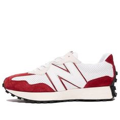 The 'Primary Pack' from New Balance is a must-have for any sneakerhead. This pack includes the 327 silhouette in three different colorways, including the 'Red' edition. The 327 is a nod to running shoes from the 1970s, with its perforated white leather upper and crimson suede overlays. It's finished off with a matching red frame around the oversized white leather 'N' on the lateral side panel. You'll love the light cushioning from the EVA midsole, and the grippy rubber outsole ensures you'll have traction no matter where you go. (SNKR/Unisex) Red Basketball Shoes With Rubber Waffle Outsoles For Streetwear, Sporty Red Basketball Shoes With Rubber Waffle Outsoles, Sporty New Balance Sneakers With Red Sole, Red New Balance Sneakers With Boost Midsole, New Balance 327, Red Frame, The 1970s, Stylish Sneakers, Sneaker Head