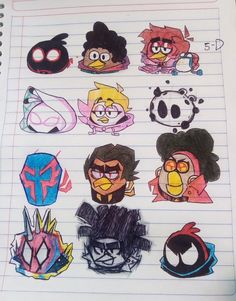 an image of cartoon characters drawn on lined paper