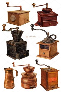 various types of old fashioned coffee grinders