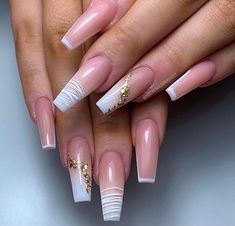 Dinner Meeting Outfit Classy, Classy Baddie Nails Coffin, Graduation Nail Art 2023, French Tip Nail Art Coffin, Square Delicate Nails, Lay Over Nails, New Set Acrylic Nails, Glamorous Nails Designs, Natural Acrylic Nails With Design