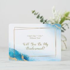 Ocean Blue Gold Agate You Be My Bridesmaid Invites Bridesmaid Invites, Agate Wedding, Bridesmaid Invitation, Watercolor Ocean, Watercolor Invitations, Colored Envelopes