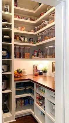 an open pantry with lots of food in it