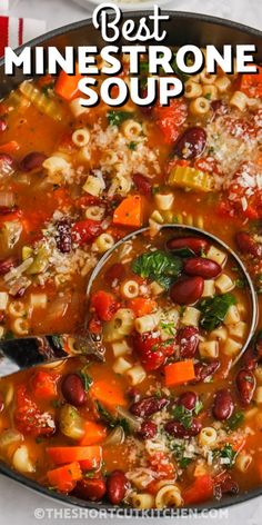 the best minestrone soup in a pot with a ladle